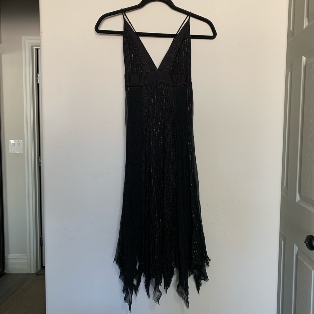 NWT Urban Outfitters Black Gold Lace Chiffon Witchy Midi Dress